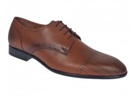 Pantofi Derby bărbați maro cognac din piele naturală, eleganți cu perforații – 702CON